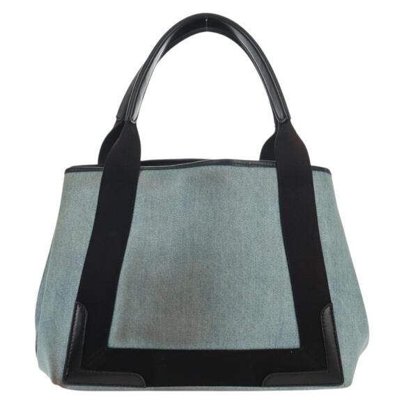 BALENCIAGA Navy Cabas S Hand Bag PVC Leather Blue Silver 339933 Auth 149725